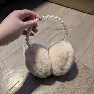 Ardene Cream Faux Fur Earmuffs with Pearl Accent